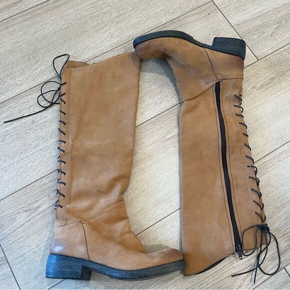 Sundance At A Glance Tan Suede Leather Lace Up Knee High Boot Size 36/5.5-6 - Picture 2 of 9